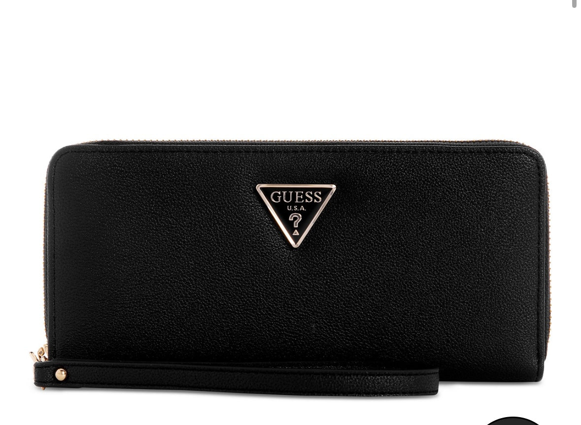 GUESS WOMENS Large Zip Around Wallet BLACK