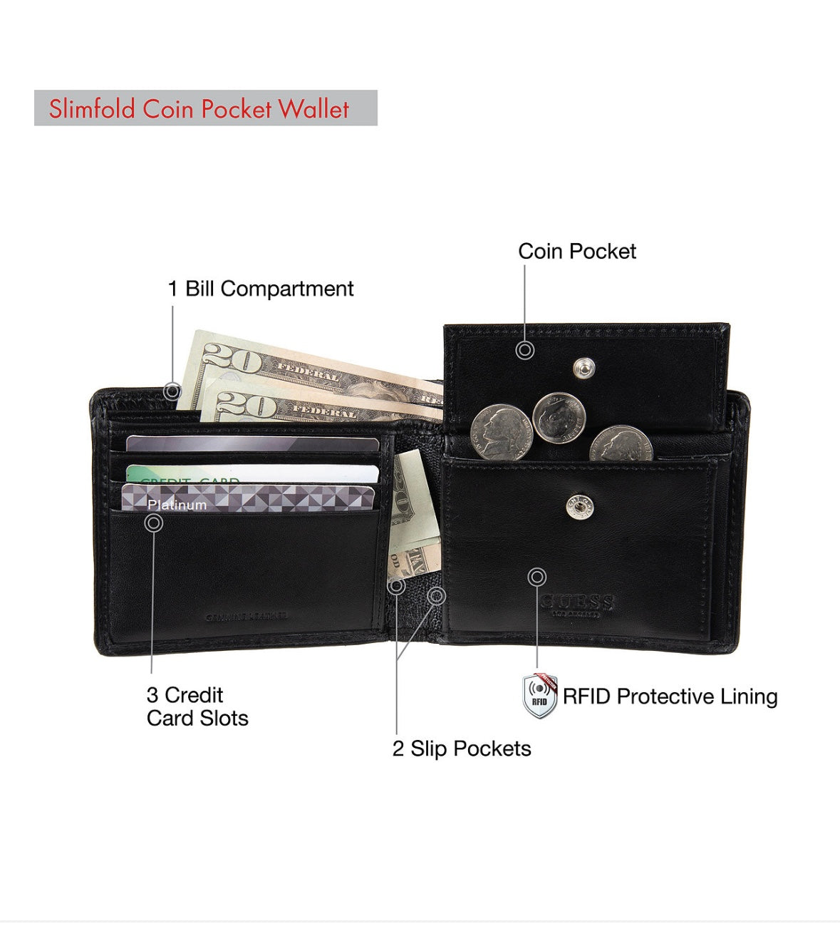 Men's RFID Slimfold Wallet with Interior Coin Pocket