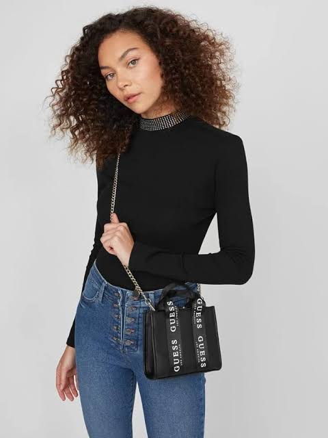 Guess logo tape tote bag MINI BLACK.