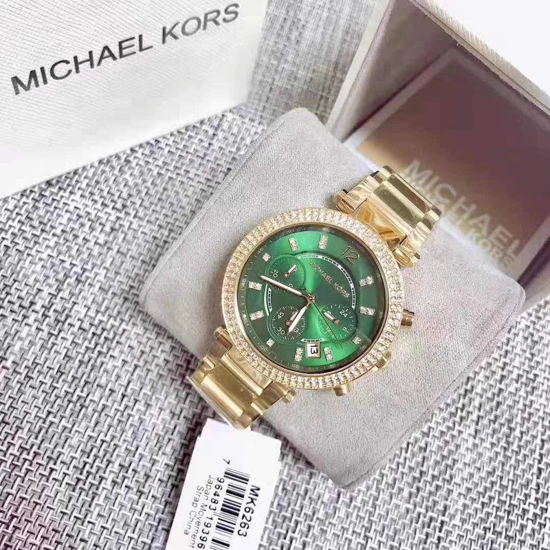 Michael Kors Women’s Quartz Chronograph Stainless Steel Green Dial 38mm Watch MK6263