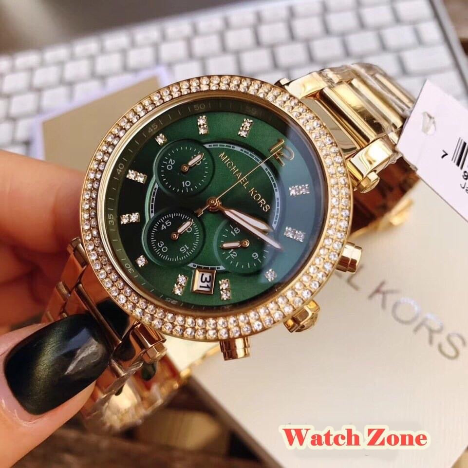 Michael Kors Women’s Quartz Chronograph Stainless Steel Green Dial 38mm Watch MK6263