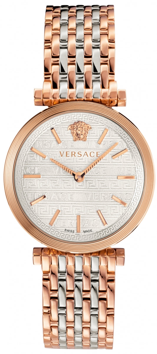 Versace V-TWIST Steel IP Rose Gold / Silver 36mm Womens Watch VELS00719