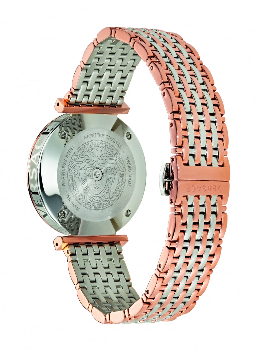 Versace V-TWIST Steel IP Rose Gold / Silver 36mm Womens Watch VELS00719